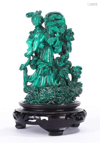 Chinese Malachite Carved Magu Figure