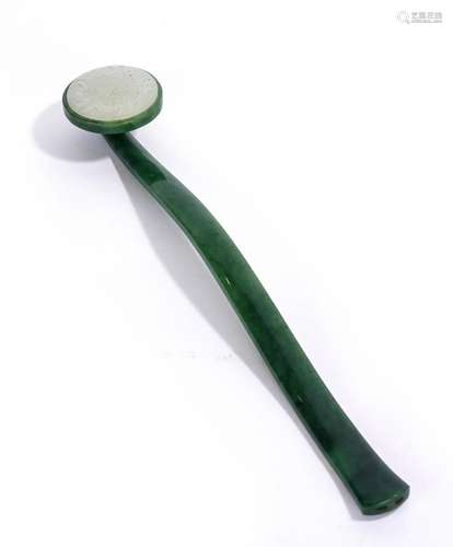 Chinese Green and White Jade Ruyi Scepter