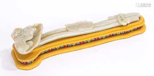 Chinese White Jade Lotus Ruyi Scepter