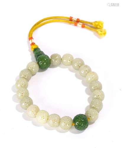 Chinese White and Green Jade Rosary Bracelet