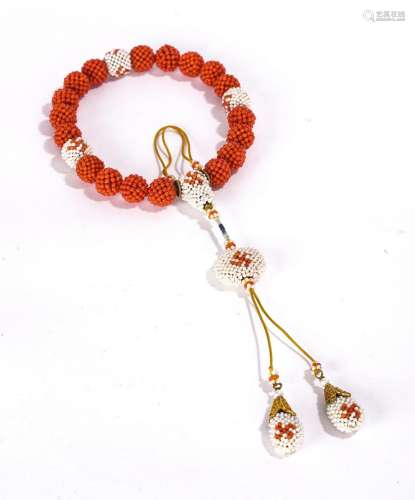 A Coral and Pearl Seed Bead Rosary Bracelet
