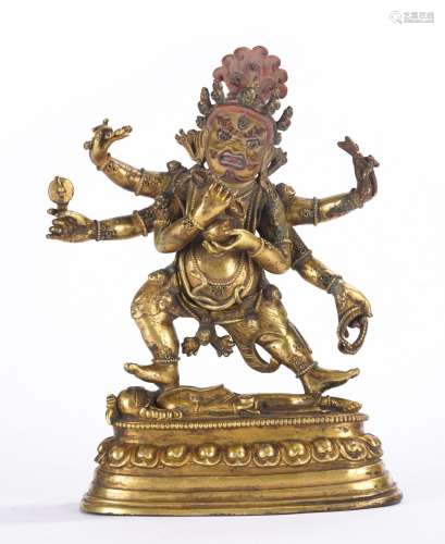 Tibetan Gilt Bronze Figure of Mahakala