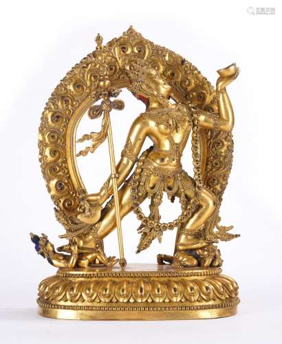 A Rare Sino-Tibetan GIlt Copper Figure of Dakini