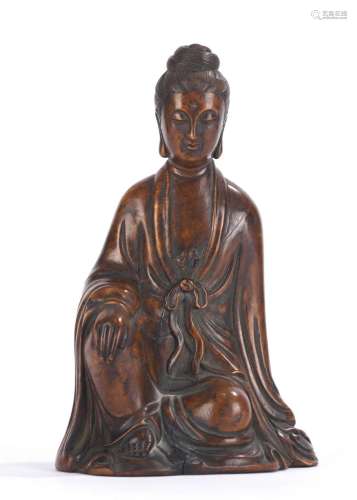 Chinese Boxwood Carved Guanyin Figure