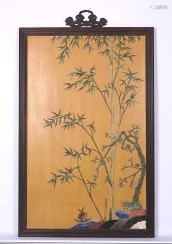 Chinese Jade Inlaid Bamboo Zitan Hanging Screen