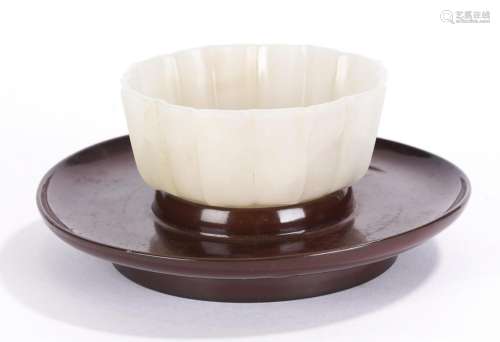 Chinese White Jade Cup and Lacquer Stand