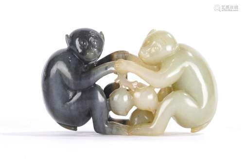 Chinese Black and White Jade Monkeys Figural Group