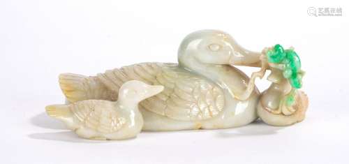 Chinese Jadeite Hardstone Carving of Ducks