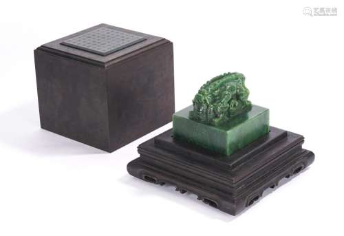 Chinese Green Jade Mythical Beast Seal