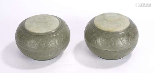 Pair of Chinese Celadon White Jade Go Boxes