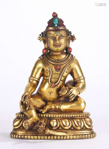 Tibetan Gilt Copper Inlaid Jambhala Figure