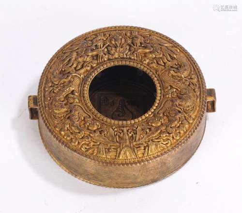 Tibetan Gilt Silver Circular Gau Box and Cover