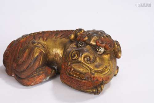 Tibetan GIlt Bronze Figure of Buddhist Lions