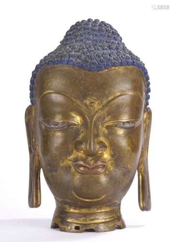 Rare Large Nepalese Gilt Copper Buddha Head
