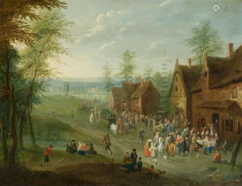 Charles (Karel) Beschey, Village Landscape with Travellers a...