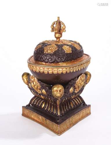 Tibetan Partial Gilt Copper Kapala Bowl