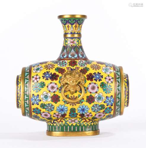 Chinese Yellow Ground Cloisonne Enamel Drum Vase