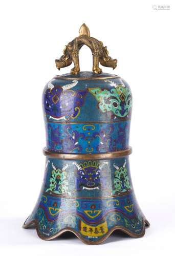 Chinese Cloisonne Enamel Archaistic Taotie Bell