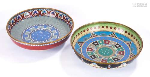 Two Chinese Cloisonne Enamel Dishes