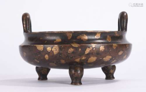 Chinese Gilt Splashed Tripod Censer