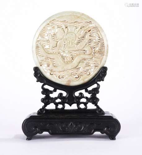 Chinese Opaque White Jade Table Screen