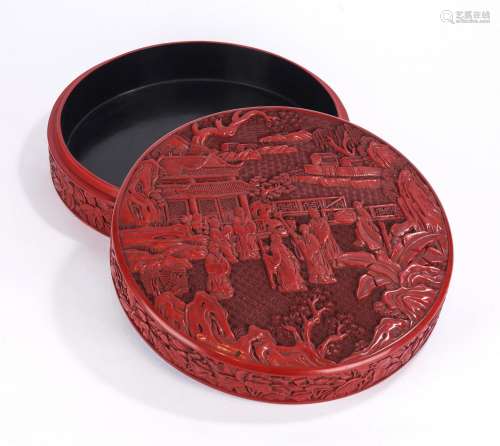 A Fine Chinese Cinnabar Lacquer Circular Box