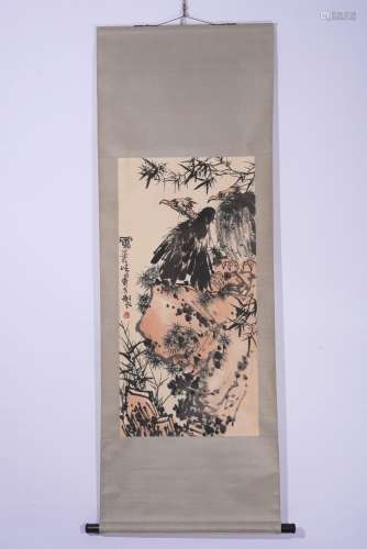 Chinese Ink Paper Eagles Painting Scroll