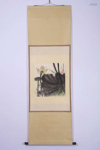 Chinese Watercolor Lotus Painting Scroll