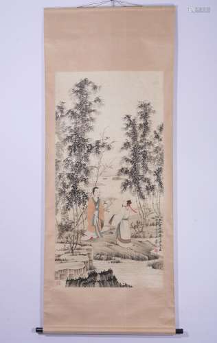 Chinese Watercolor Scholars Painting Scroll