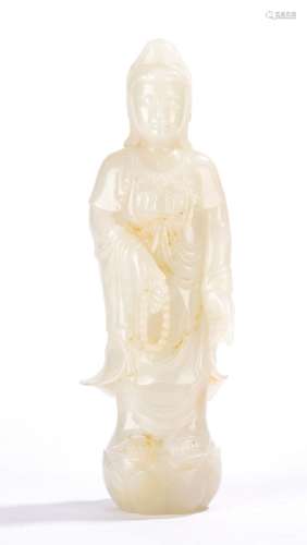 Chinese White Jade Standing Guanyin Figure