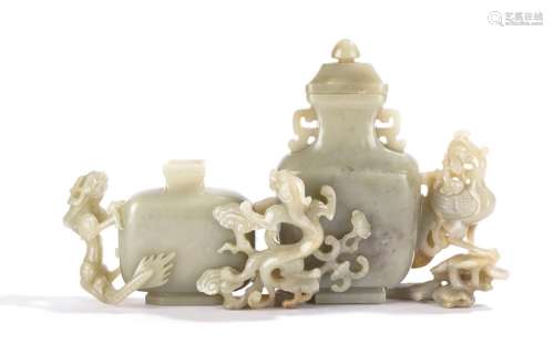 Chinese Celadon Jade Vase and Dragon Group