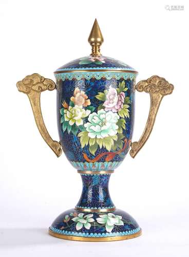 Chinese Cloisonne Enamel Flower Trophy Vase