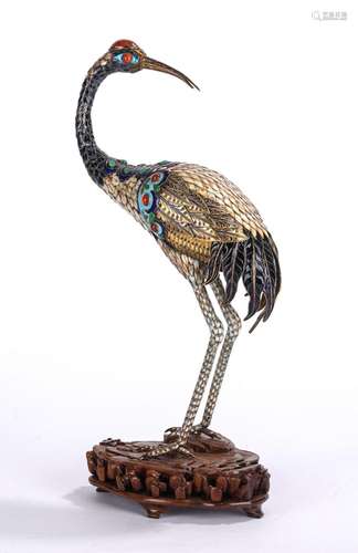 Chinese Silver Enamel Figure of Standing Crane