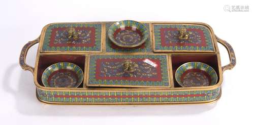 Chinese Cloisonne Enamel Tray and Dishes