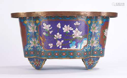 Chinese Cloisonne Enamel Lobed Flowers Planter