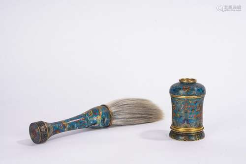 Chinese Cloisonne Enamel Brush and Box