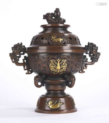 Chinese Gilt Bronze Censer and Cover