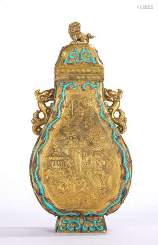 Chinese Gilt Bronze Turquoise Inlaid Vase