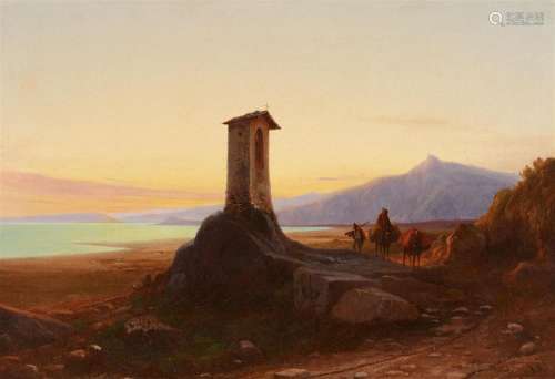 Gustav von Haugk, Southern Landscape in the Evening with Way...