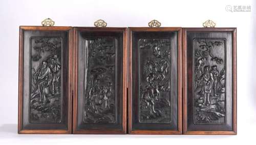 A Set of Chinese Rosewood Figures Hanging Panels