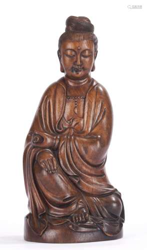 Chinese Hardwood Carved Seated Guanyin Figure