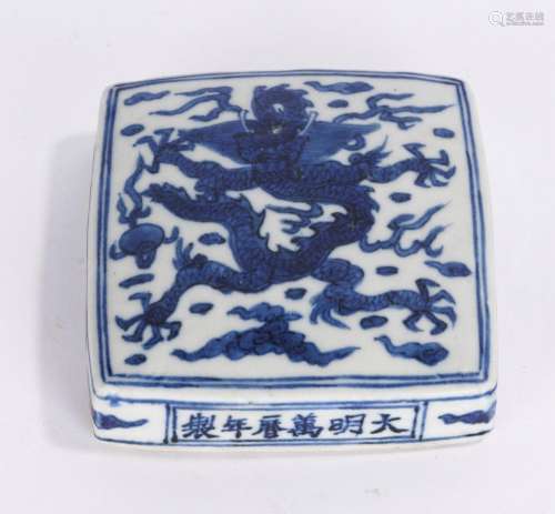 Chinese Blue and White Square Dragon Paper Weight