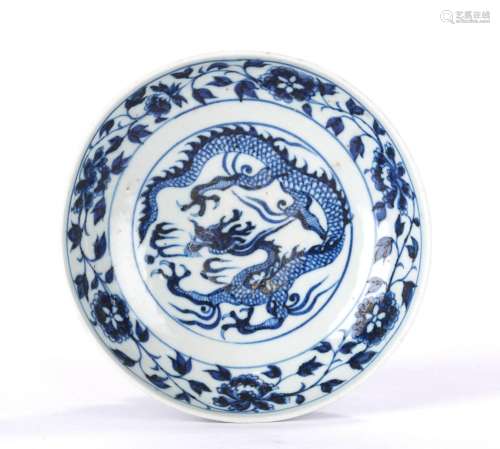 Chinese Blue and White Dragon Dish