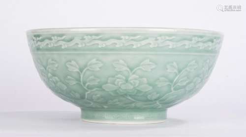 Chinese Celadon Moulded Floral Bowl