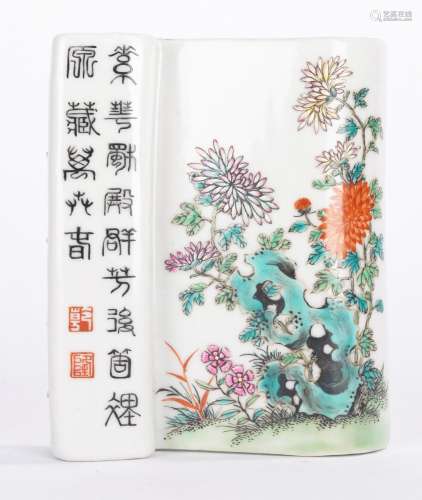 Chinese Famille Rose Flowers Inscribed Porcelain Panel