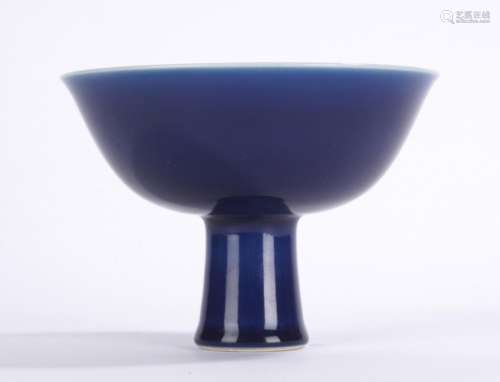 Chinese Monochrome Blue Glazed Stem Cup
