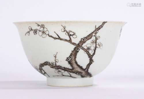 Chinese Grisaille Painted Plum Blossoms Bowl