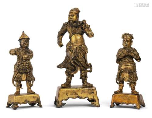 Chinese Gilt Lacquered Guan Gong and Two Generals