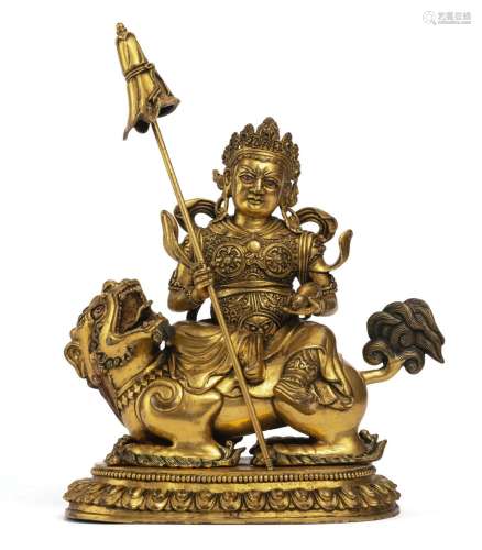 An Impressive Chinese Gilt Bronze Casted Vaishravana Figure