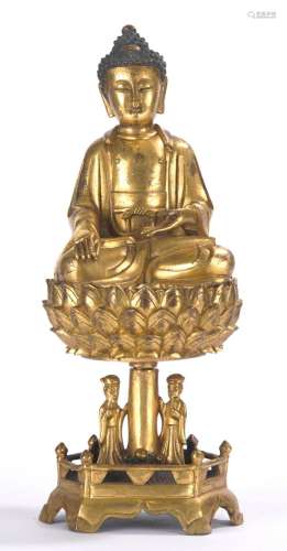 Chinese Gilt Bronze Figure Shakyamuni on Lotus Stand